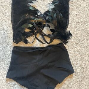 Black Feathered Women's Intimate Set